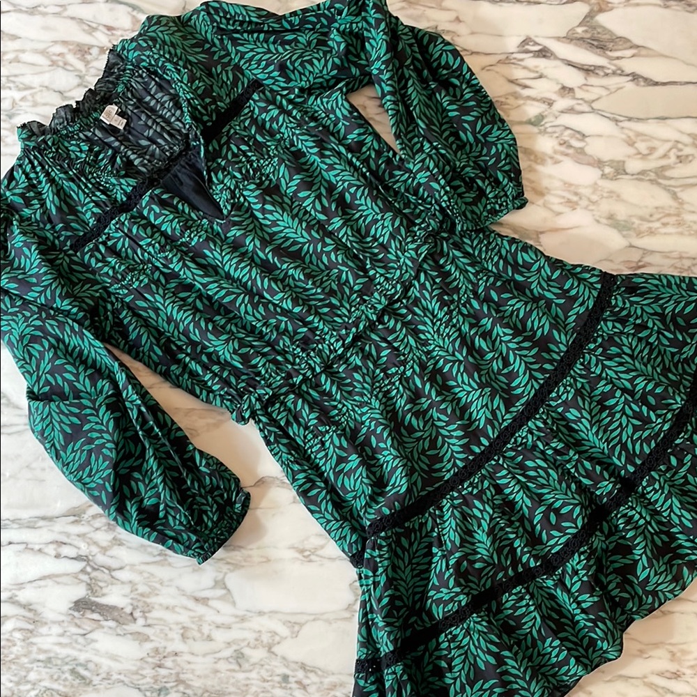 JOIE dress black/green leaf floral sz S